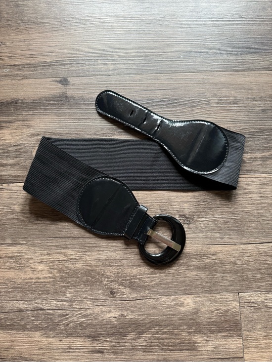 Accessories - Black Elastic Wide Waist Belt with Round Buckle